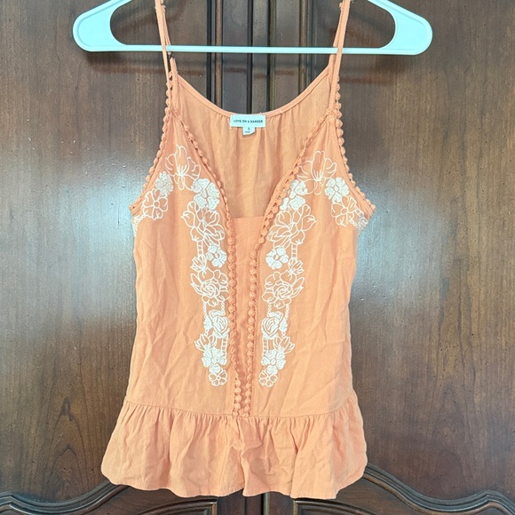 love on a hanger Tops - Boho Embroidered Peplum Cami Tank Top Peach Size Small